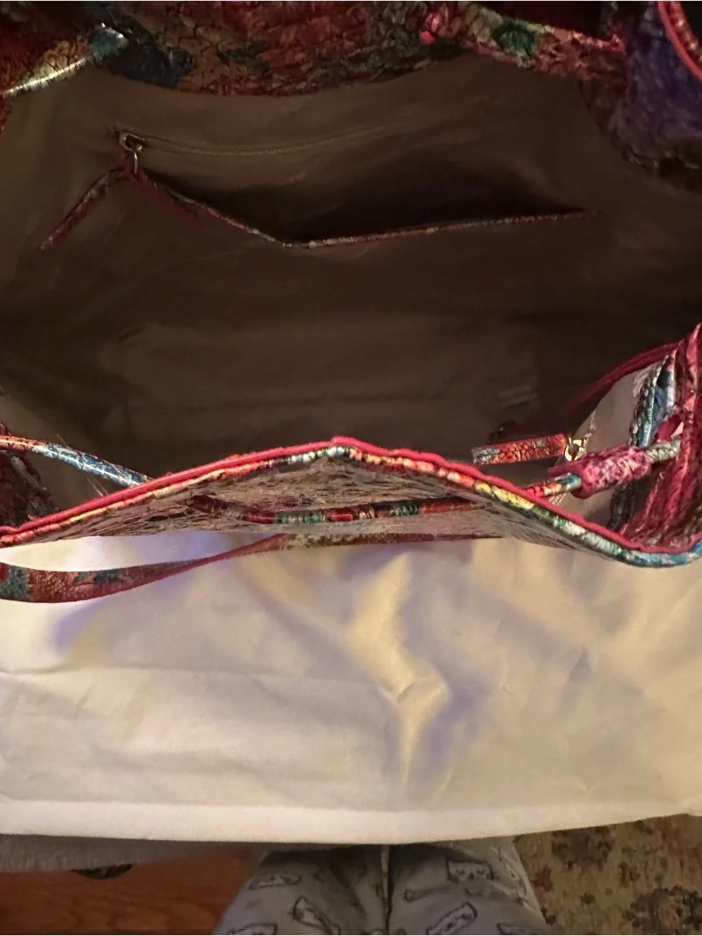 Brahmin Multicolor Drawstring Bucket Bag - Vibrant Floral Embossed Leather